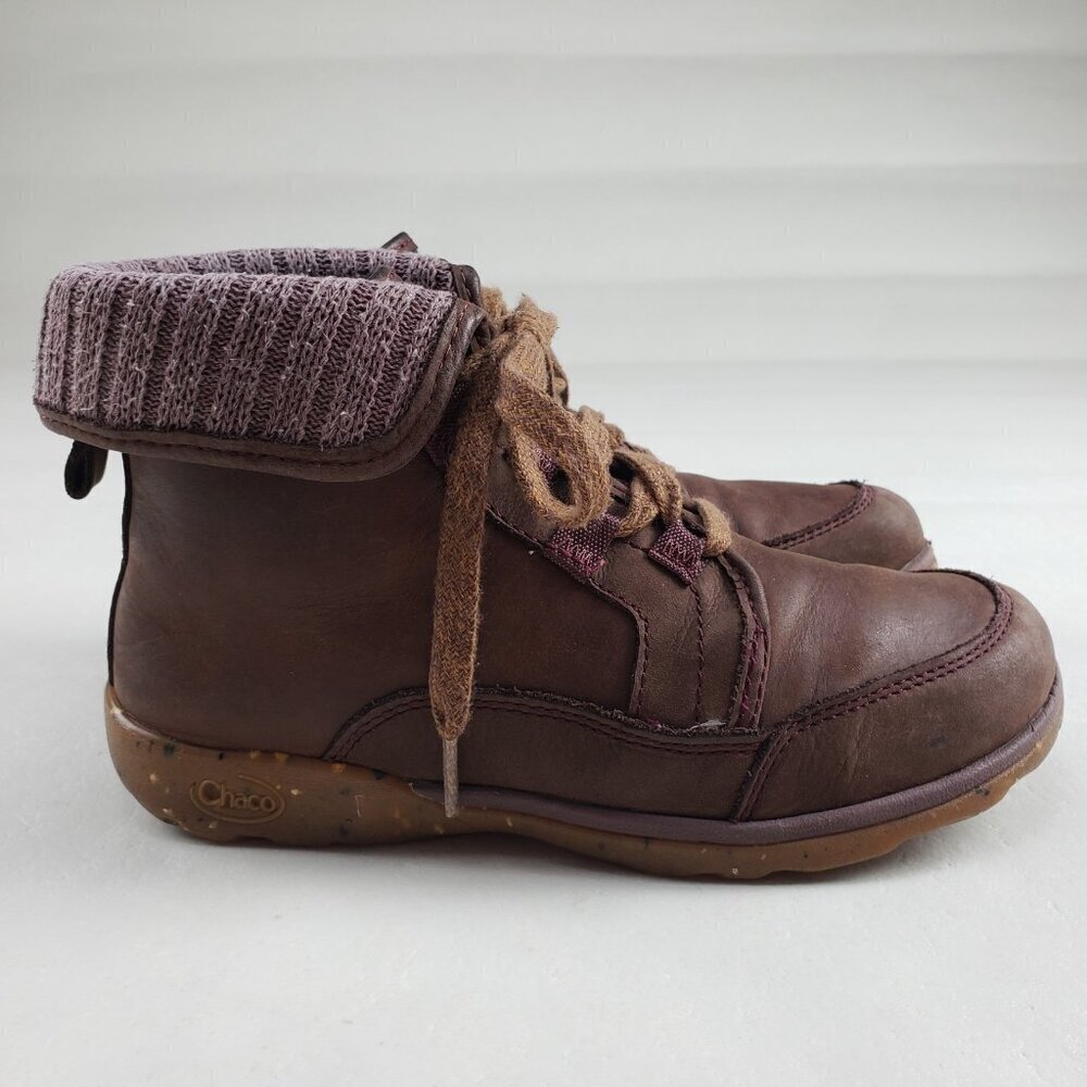 Chaco Barbary Waterproof Ankle Boot Womens 6.5 Brown Leather Lined Lace Up - Picture 2 of 13